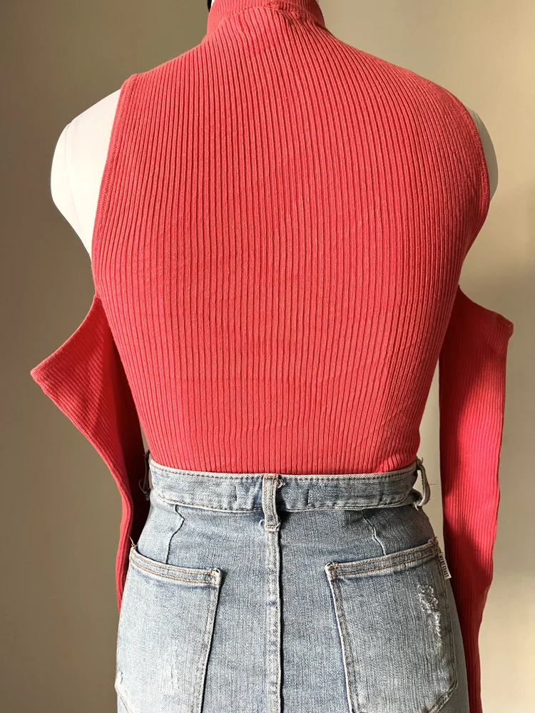 Hot red cold shoulder top 