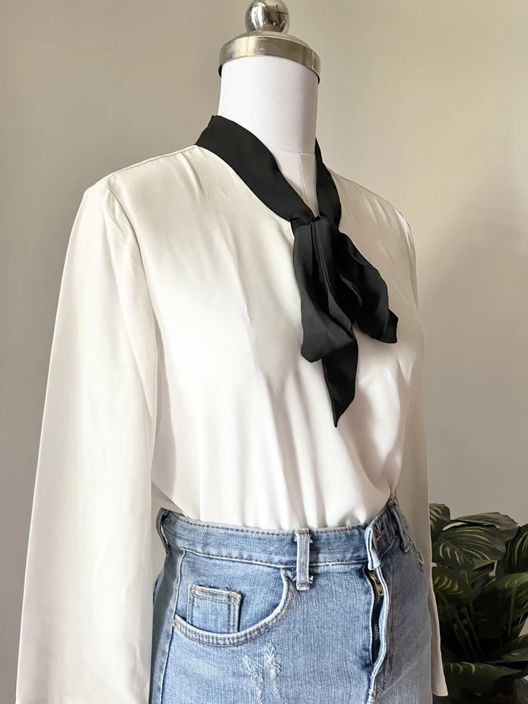 White tie-up bow shirt