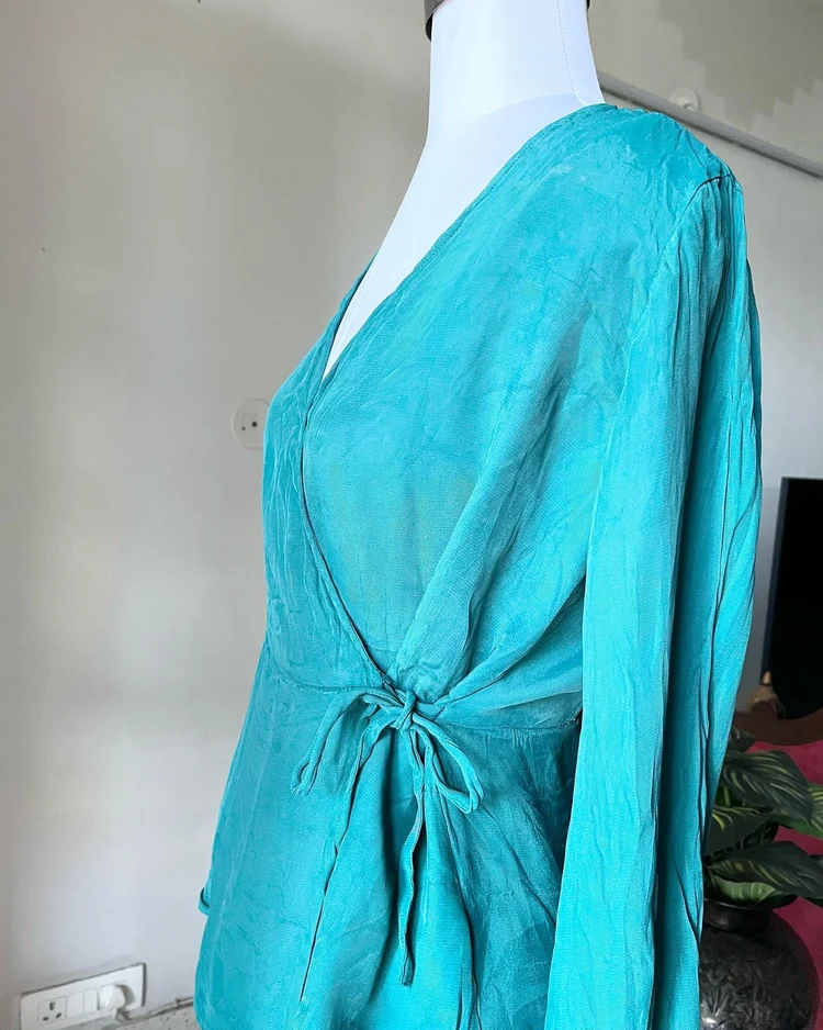 Teal wrap peplum top 