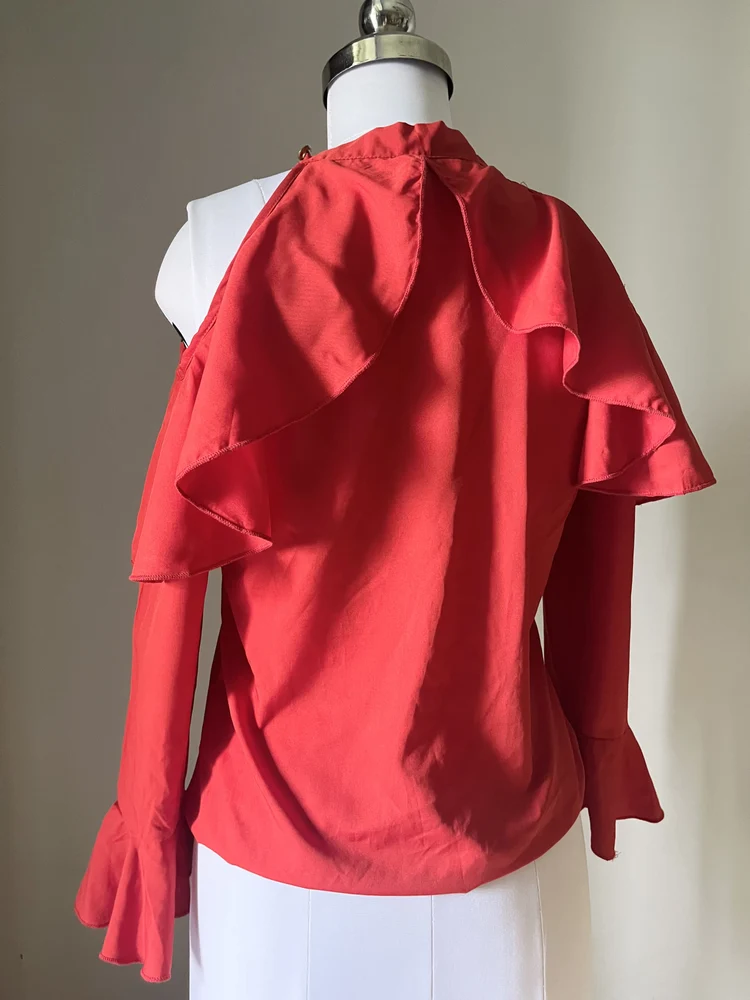 Red cold-shoulder top