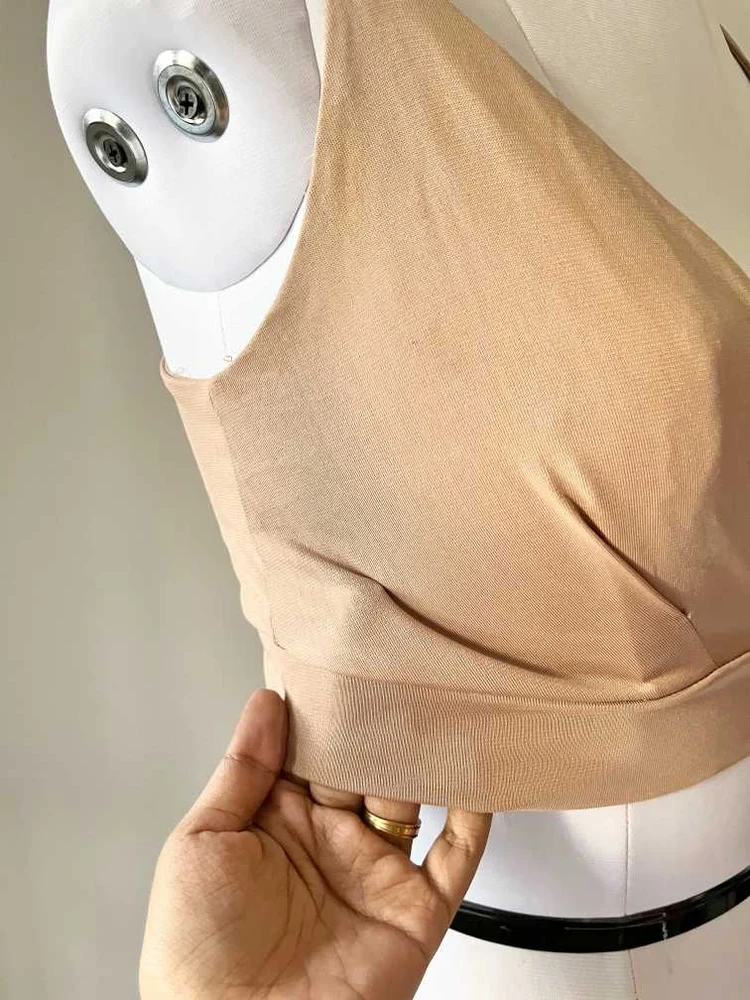 Beige plunge neck top