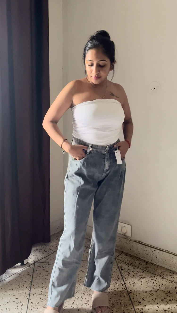 Charcoal blue straight fit jeans 