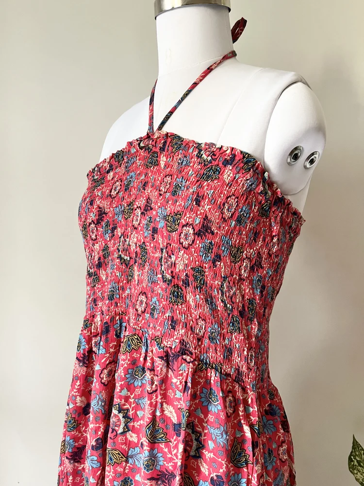 Printed tube tie-up maxi dress