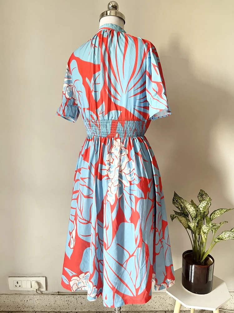 Blue floral printed dress