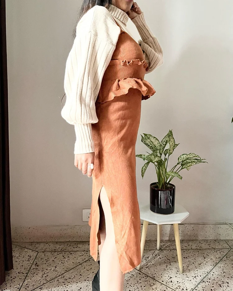 Brown ribbed dress 
